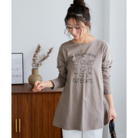 綿100％長袖プリントAラインチュニックTシャツ（UVカット） 大きいサイズ