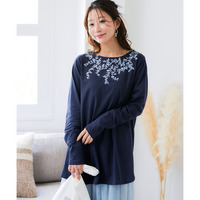 綿100％長袖プリントAラインチュニックTシャツ（UVカット） 大きいサイズ