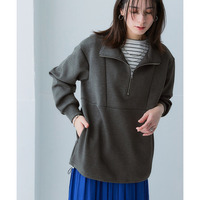 なめらかポンチ素材　ハーフジップ裾ドロストゆるシルエットプルオーバー（セットアップ可能） 大きいサイズ