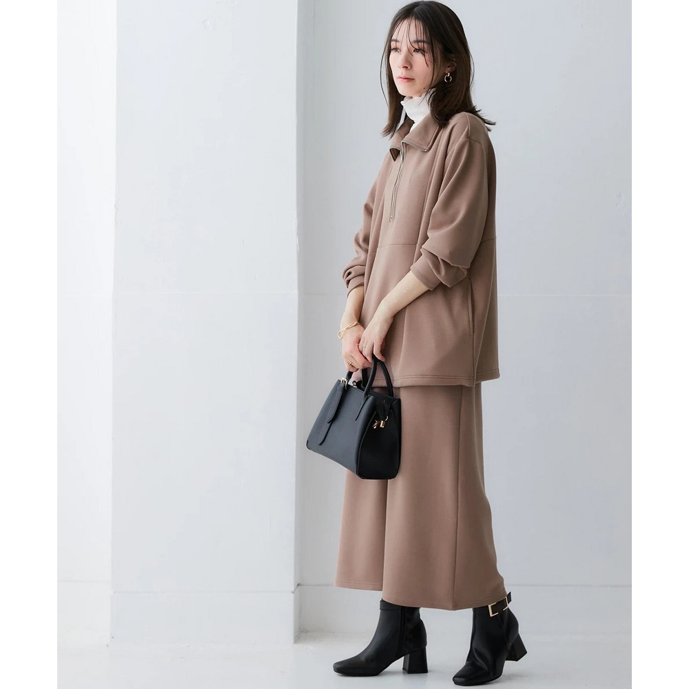 なめらかポンチ素材 ハーフジップ裾ドロストゆるシルエットプルオーバー(セットアップ可能) 大きいサイズ27