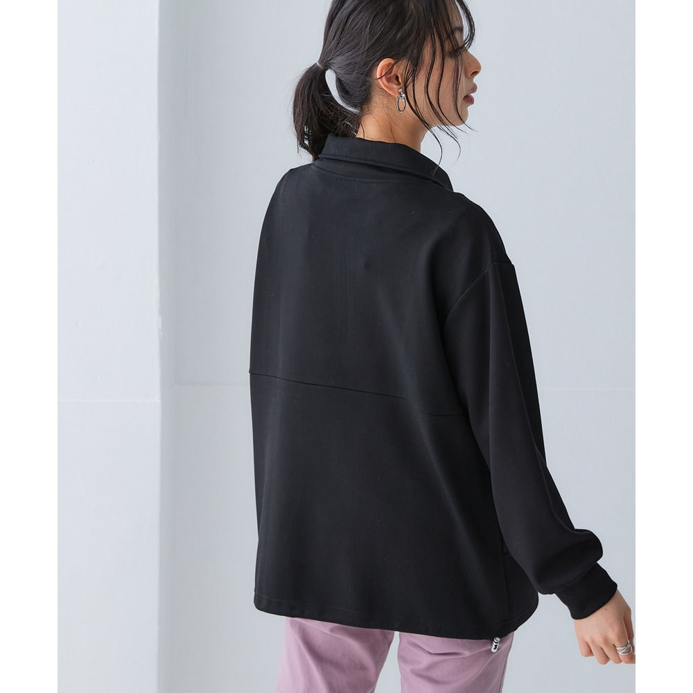 なめらかポンチ素材 ハーフジップ裾ドロストゆるシルエットプルオーバー(セットアップ可能) 大きいサイズ29