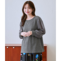 シアーボリューム袖リブカットソートップス 大きいサイズ