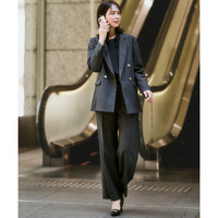 【レディーススーツ】営業女子向け七つ道具がきちんと入る最強手ぶらスーツ（ダブルブレストテーラードジャケット＋ワイドストレートパンツ） 大きいサイズ