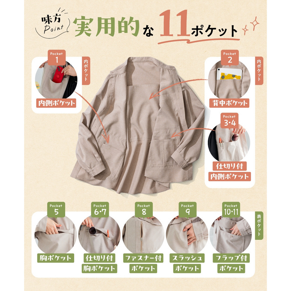多ポケットワイドシャツ(ハンズフリー)【私の味方服】 大きいサイズ12