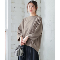 綿100％配色ステッチ裾タックバルーンシルエットトップス 大きいサイズ