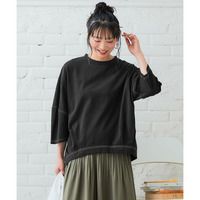 綿100％配色ステッチ裾タックバルーンシルエットトップス 大きいサイズ