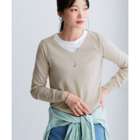 洗えるUVカット綿100％Ｖネックニット 大きいサイズ