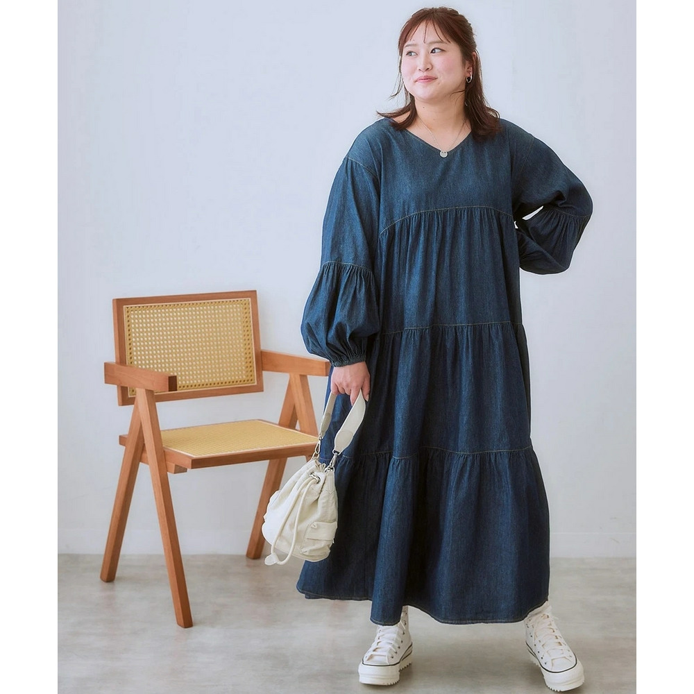 ゆるシルエットティアードデザインワンピース 大きいサイズ14