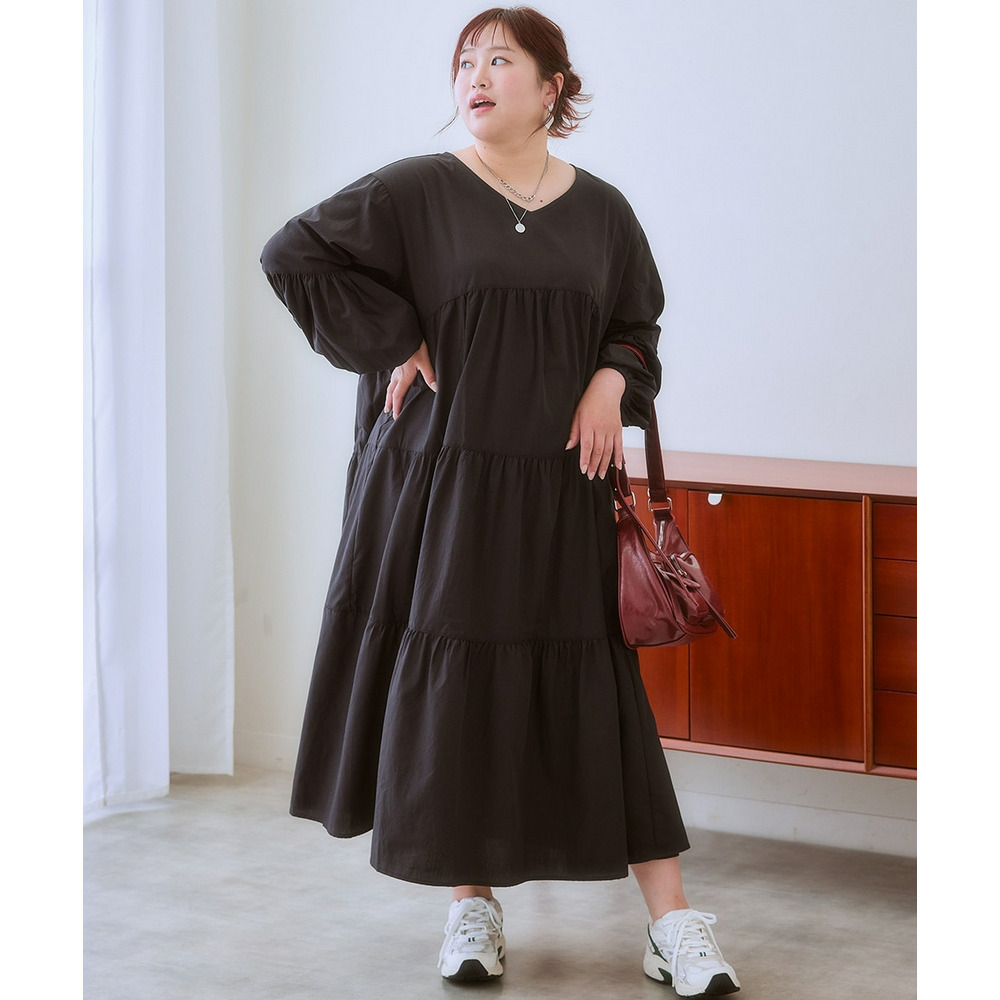 ゆるシルエットティアードデザインワンピース 大きいサイズ15