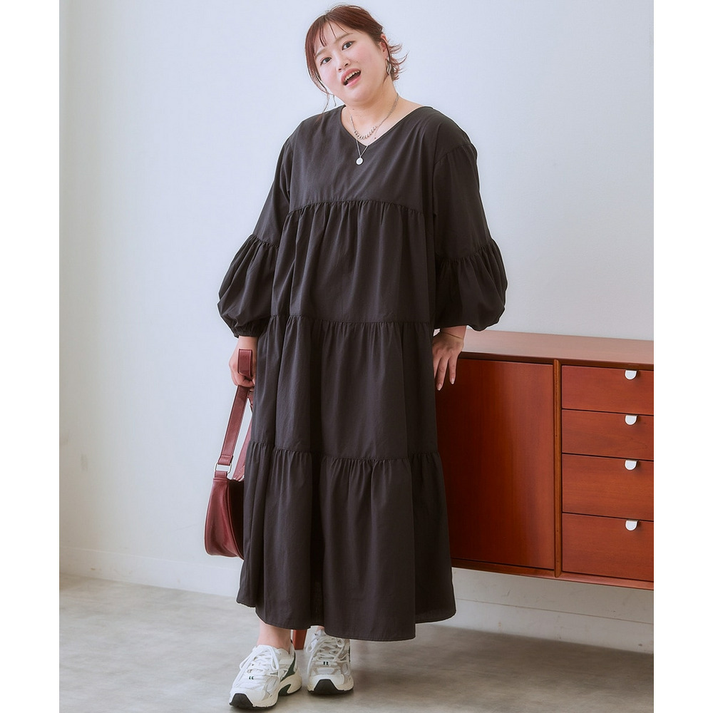 ゆるシルエットティアードデザインワンピース 大きいサイズ20