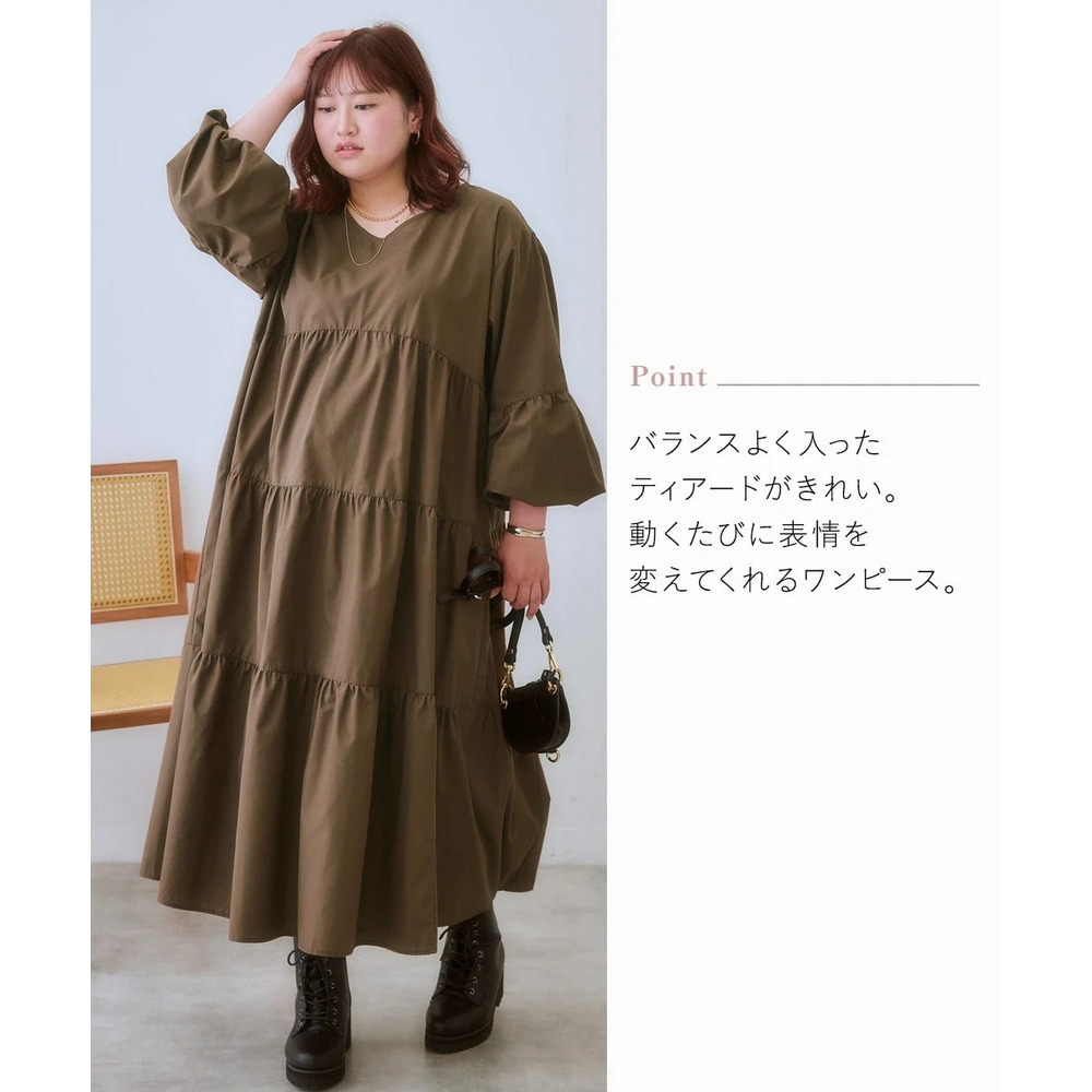 ゆるシルエットティアードデザインワンピース 大きいサイズ3