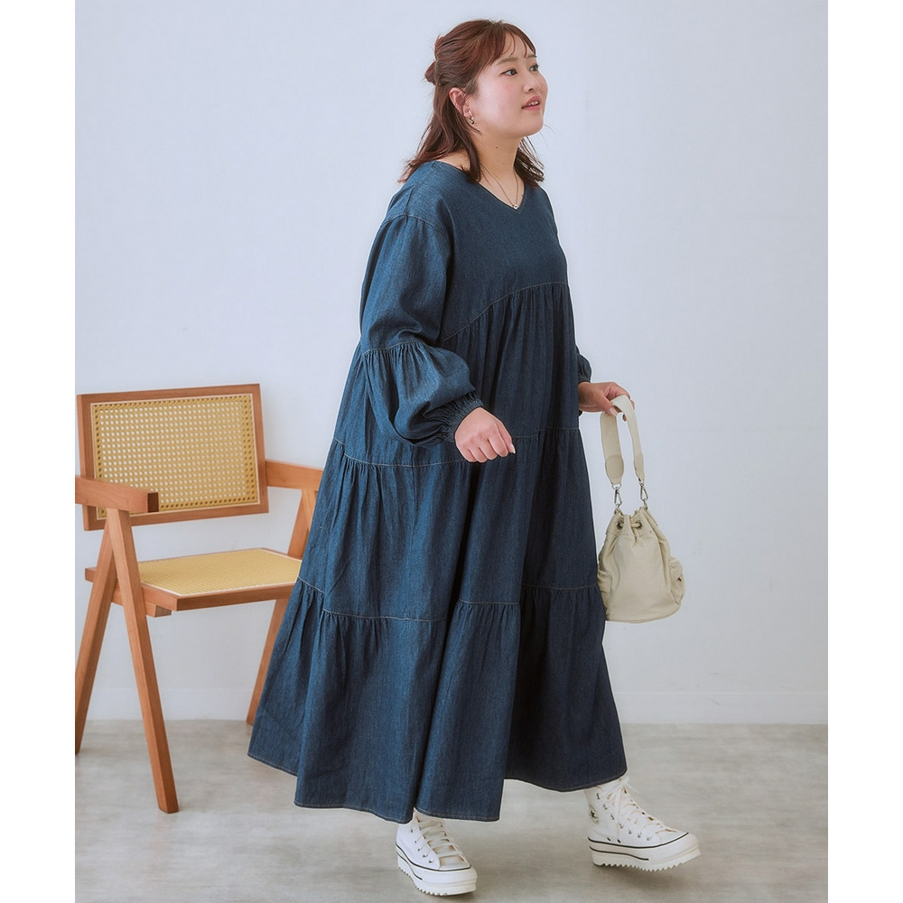 ゆるシルエットティアードデザインワンピース 大きいサイズ1