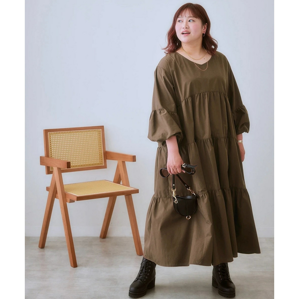 ゆるシルエットティアードデザインワンピース 大きいサイズ1