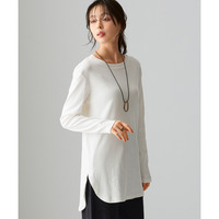 綿100％フライス素材レイヤードでも使えるフィッシュテールロング丈Ｔシャツ（UVカット） 大きいサイズ