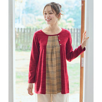 あたたかミル起毛チェックブラウス重ね着風トップス 大きいサイズ