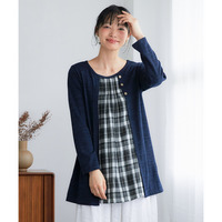 あたたかミル起毛チェックブラウス重ね着風トップス 大きいサイズ