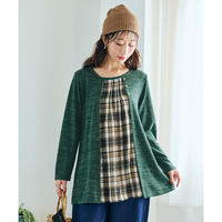 あたたかミル起毛チェックブラウス重ね着風トップス 大きいサイズ