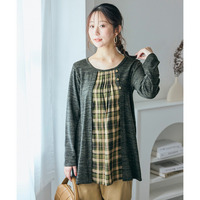 あたたかミル起毛チェックブラウス重ね着風トップス 大きいサイズ