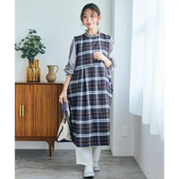 起毛チェックフレンチスリーブジャンパースカート 大きいサイズ