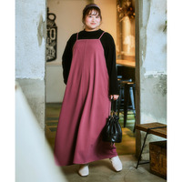 2点セット（よく伸びるデザインキャミワンピース＋カットソーテレコトップス） 大きいサイズ