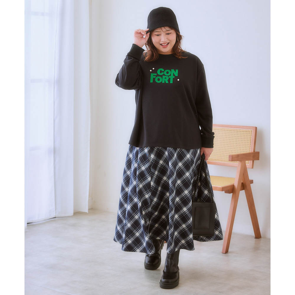 Aラインチェックスカート(ゆったりヒップ) 大きいサイズ14