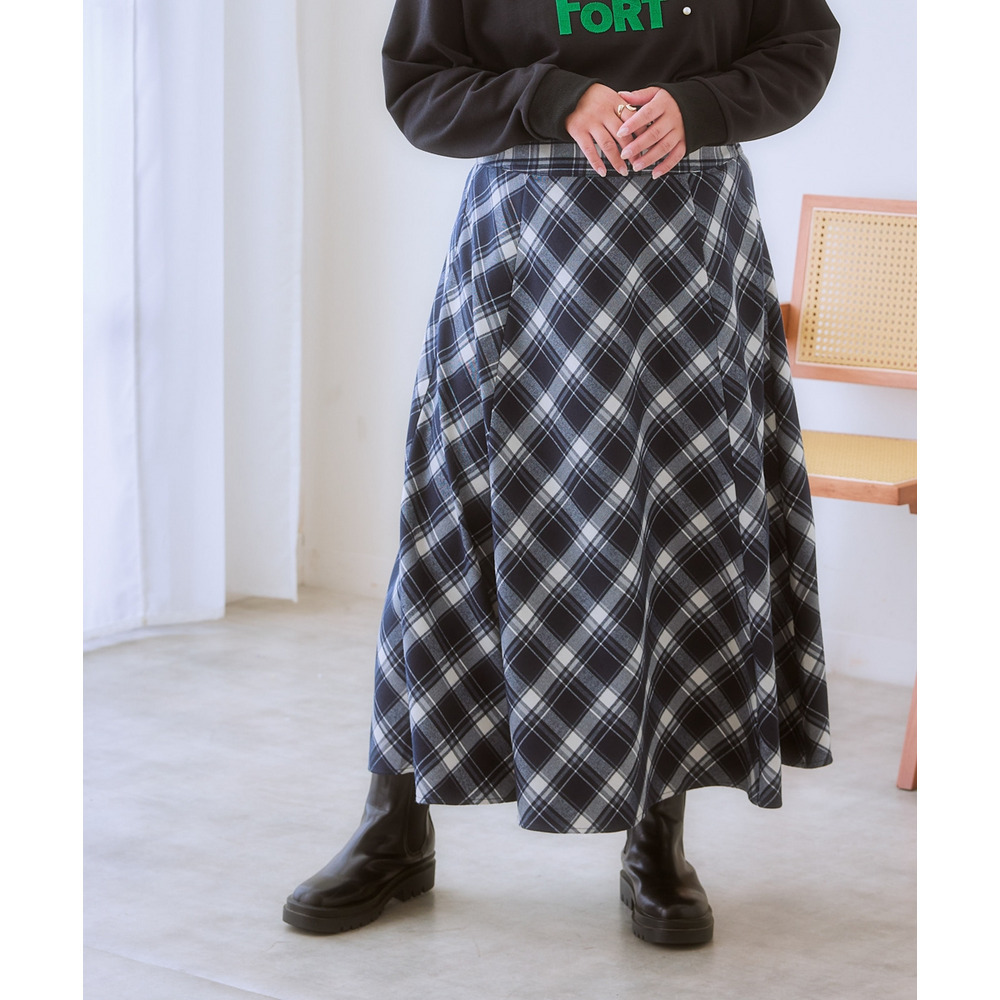 Aラインチェックスカート(ゆったりヒップ) 大きいサイズ16