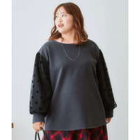 袖チュールドットプルオーバー 大きいサイズ