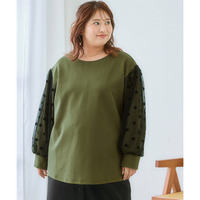袖チュールドットプルオーバー 大きいサイズ