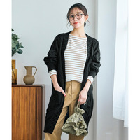 お手入れ簡単ケーブル編ニットロングカーデ（静電気が起きにくい） 大きいサイズ