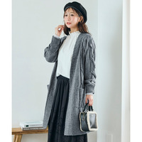 お手入れ簡単ケーブル編ニットロングカーデ（静電気が起きにくい） 大きいサイズ