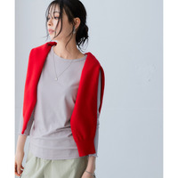 細リブクルーネックカットソートップス 大きいサイズ