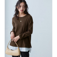 ワッフル素材重ね着風トップス（9分袖）（UVカット） 大きいサイズ