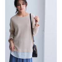 ワッフル素材重ね着風トップス（9分袖）（UVカット） 大きいサイズ