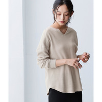 ワッフル素材キーネックトップス（UVカット） 大きいサイズ