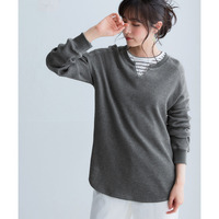 ワッフル素材キーネックトップス（UVカット） 大きいサイズ