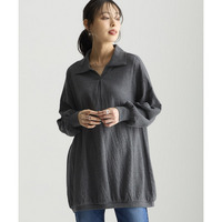 綿100％甘編みやわらかカットソースッキリ見えポロチュニック 大きいサイズ