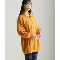 綿100％甘編みやわらかカットソースッキリ見えポロチュニック 大きいサイズ