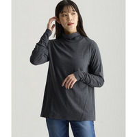 綿100％甘編みやわらかカットソー袖シャーリング使いすっきり見えタートルプルオーバー 大きいサイズ