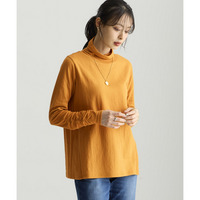 綿100％甘編みやわらかカットソー袖シャーリング使いすっきり見えタートルプルオーバー 大きいサイズ