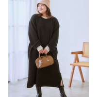 配色使いふくれジャガードワンピース 大きいサイズ