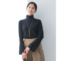 【OTOさんコラボ】フレア袖ハイネックリブニット（ウォッシャブル・静電防止） 大きいサイズ