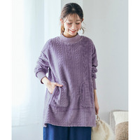 ふんわりあたたかケーブルフリースモックネックチュニック 大きいサイズ