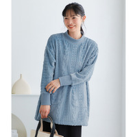 ふんわりあたたかケーブルフリースモックネックチュニック 大きいサイズ