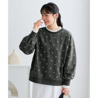 柔らか裏起毛リボン柄刺しゅうゆるシルエットトレーナー 大きいサイズ