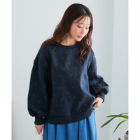 柔らか裏起毛リボン柄刺しゅうゆるシルエットトレーナー 大きいサイズ