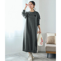 柔らか裏起毛ワンポイント刺しゅうゆるシルエットワンピース 大きいサイズ
