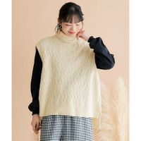 ケーブル編タートルニットベスト 大きいサイズ