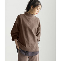 洗濯機で洗えるフェイクスエードエンボス柄ハイネックゆるプルオーバー 大きいサイズ