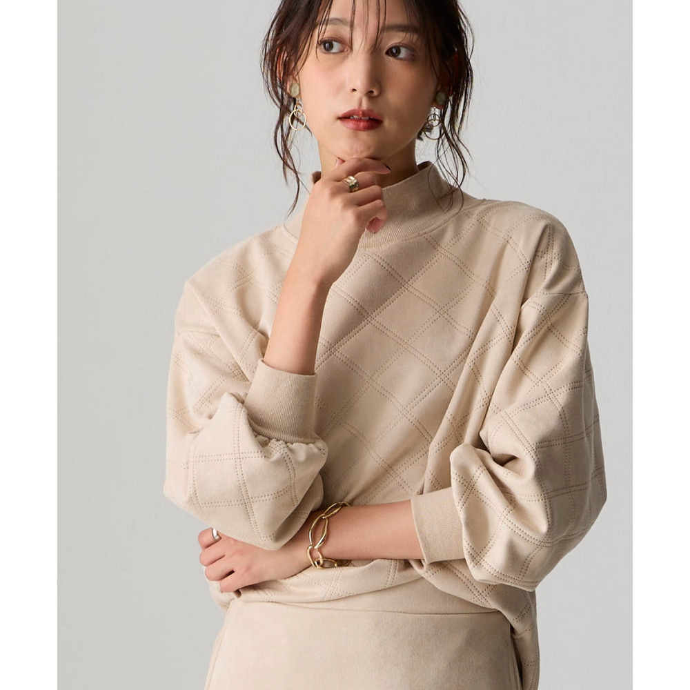 洗濯機で洗えるフェイクスエードエンボス柄ハイネックゆるプルオーバー 大きいサイズ1