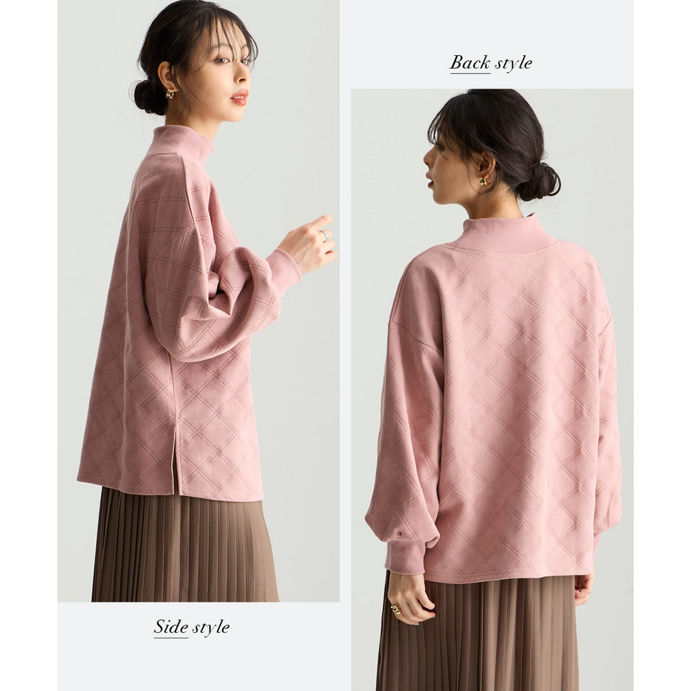 洗濯機で洗えるフェイクスエードエンボス柄ハイネックゆるプルオーバー 大きいサイズ15